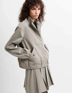 Checked Funnel Neck Bomber Jacket