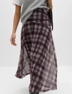 Checked Midi A-Line Skirt