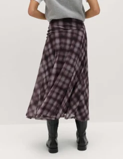 Checked Midi A-Line Skirt