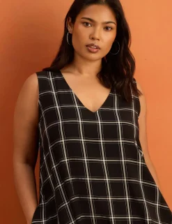 Checked V-Neck Maxi Smock Dress