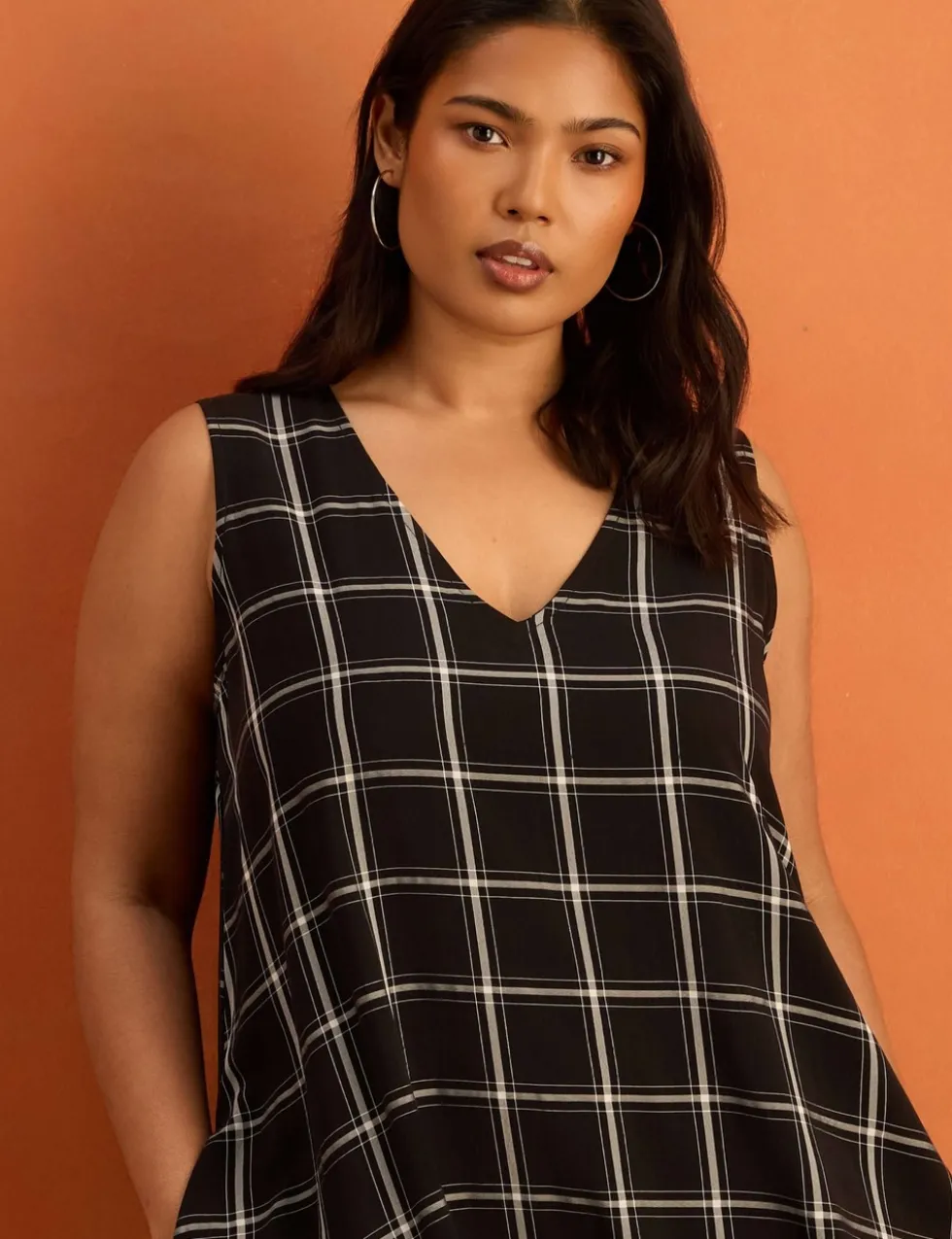 Checked V-Neck Maxi Smock Dress