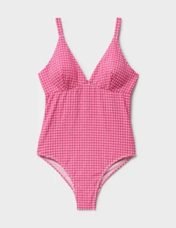 Checked V-Neck Swimsuit