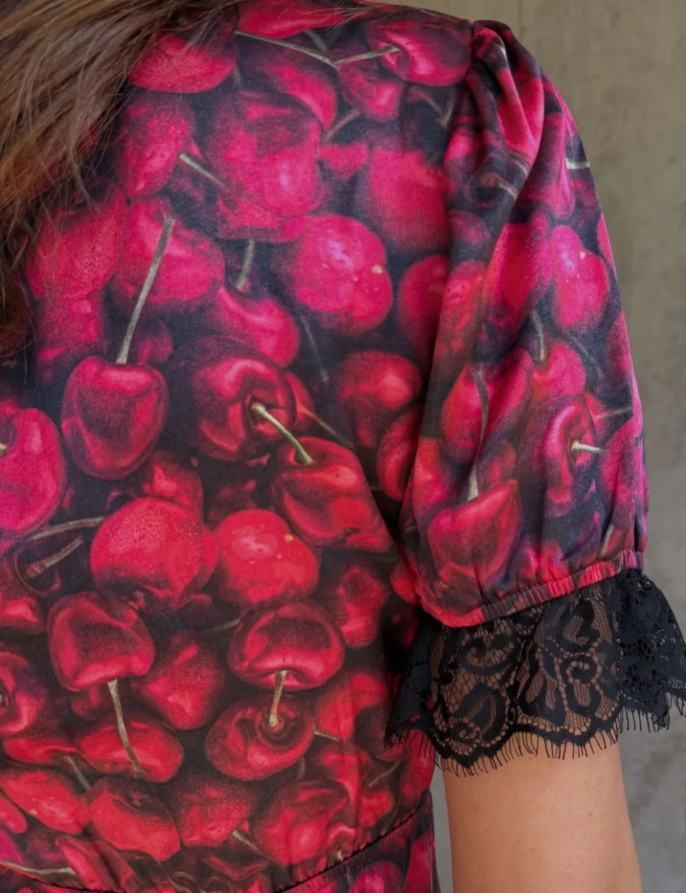 Cherry Print V-Neck Midaxi Column Dress