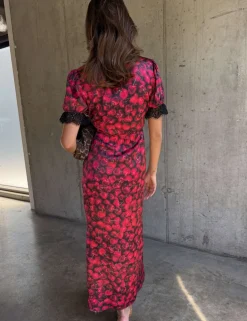 Cherry Print V-Neck Midaxi Column Dress