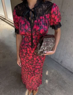 Cherry Print V-Neck Midaxi Column Dress