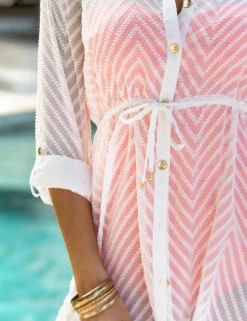 Chevron Stripe Button Through Beach Shirt