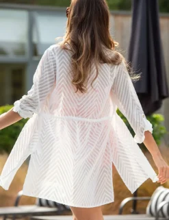 Chevron Stripe Button Through Beach Shirt