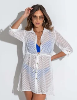 Chevron Stripe Button Through Beach Shirt