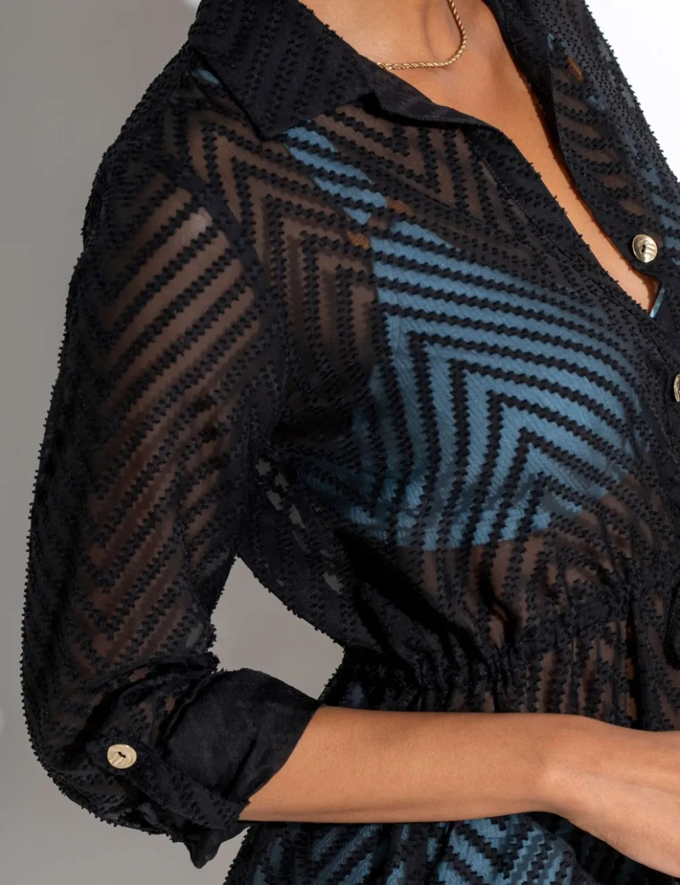 Chevron Stripe Button Through Beach Shirt