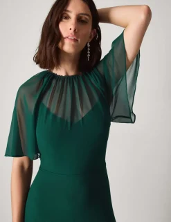 Chiffon Angel Sleeve Maxi Column Dress