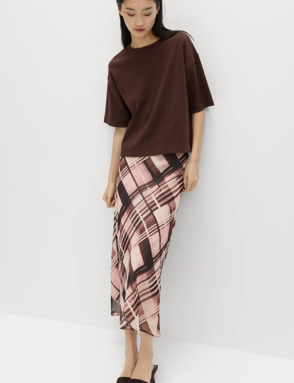 Chiffon Checked Midaxi Slip Skirt