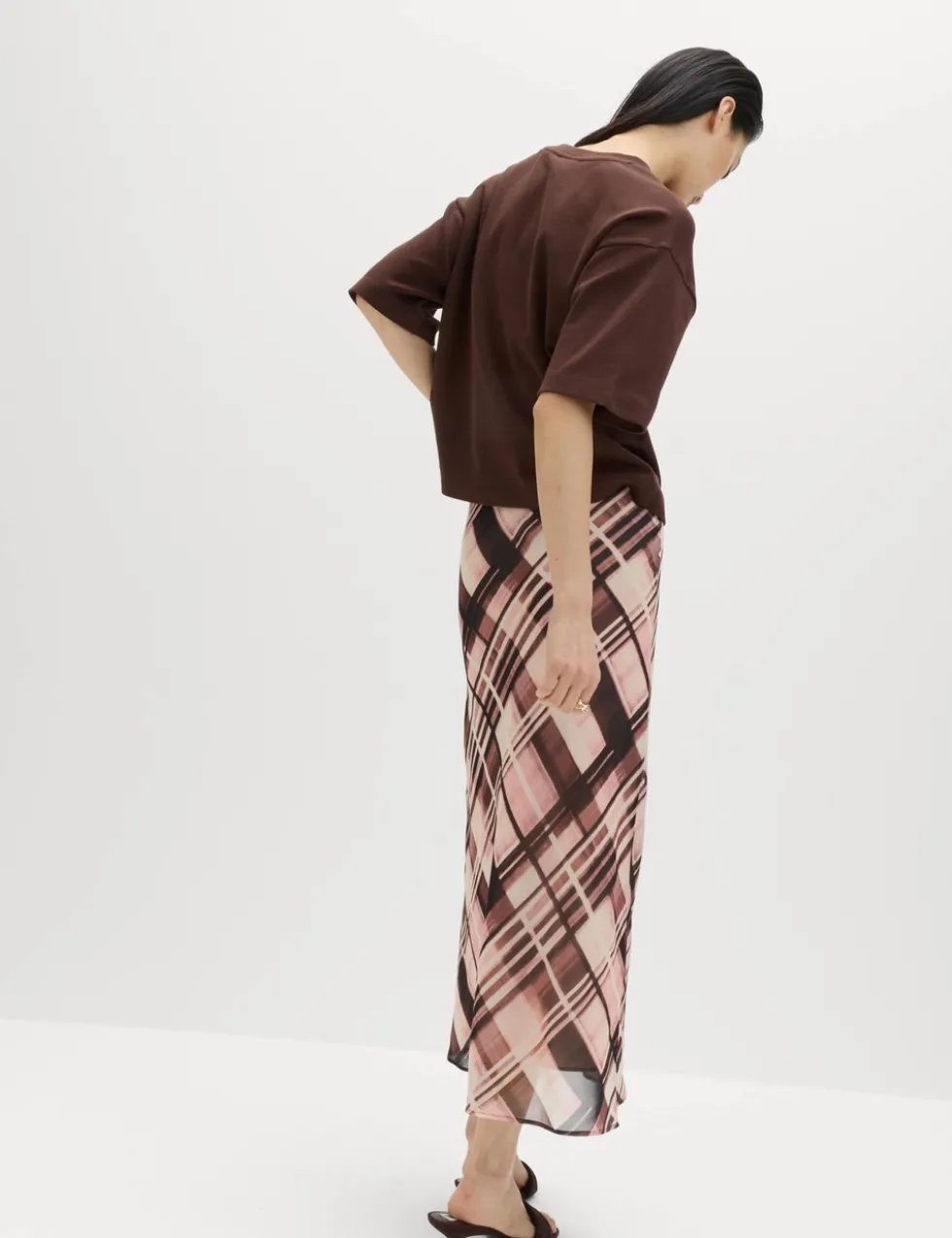 Chiffon Checked Midaxi Slip Skirt