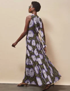 Chiffon Floral High Neck Maxi Dress