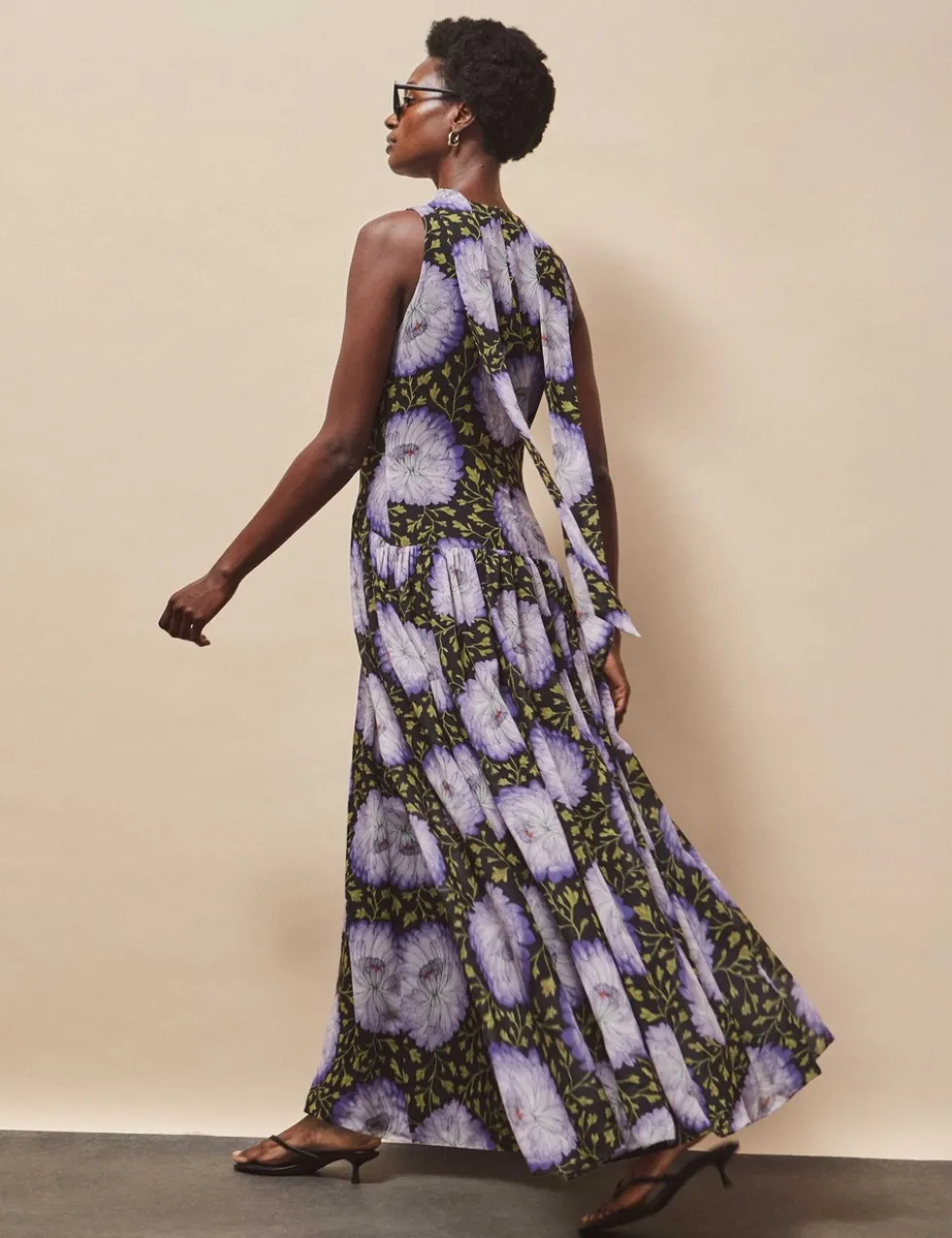 Chiffon Floral High Neck Maxi Dress