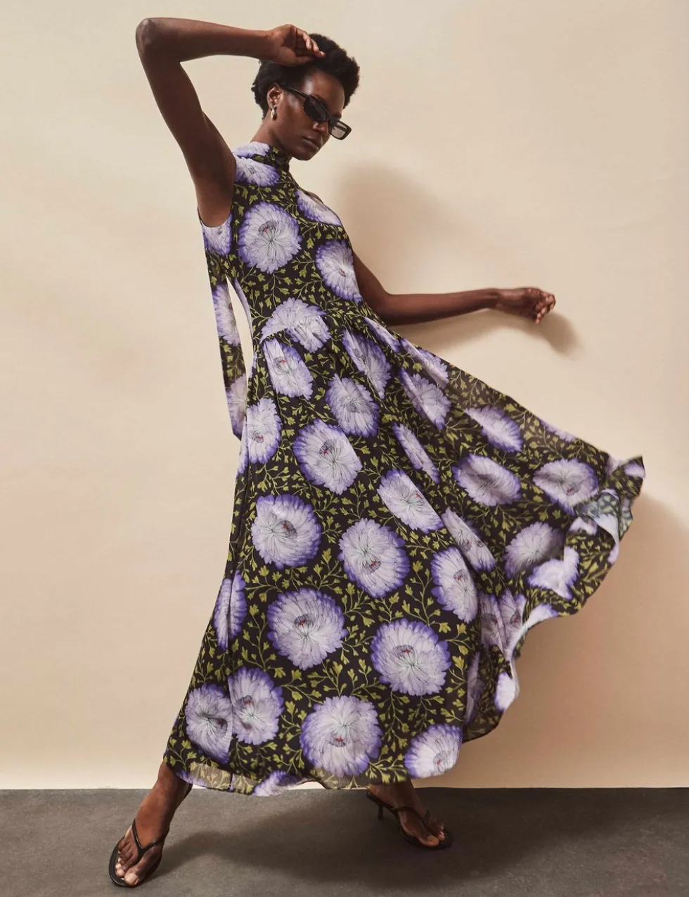 Chiffon Floral High Neck Maxi Dress