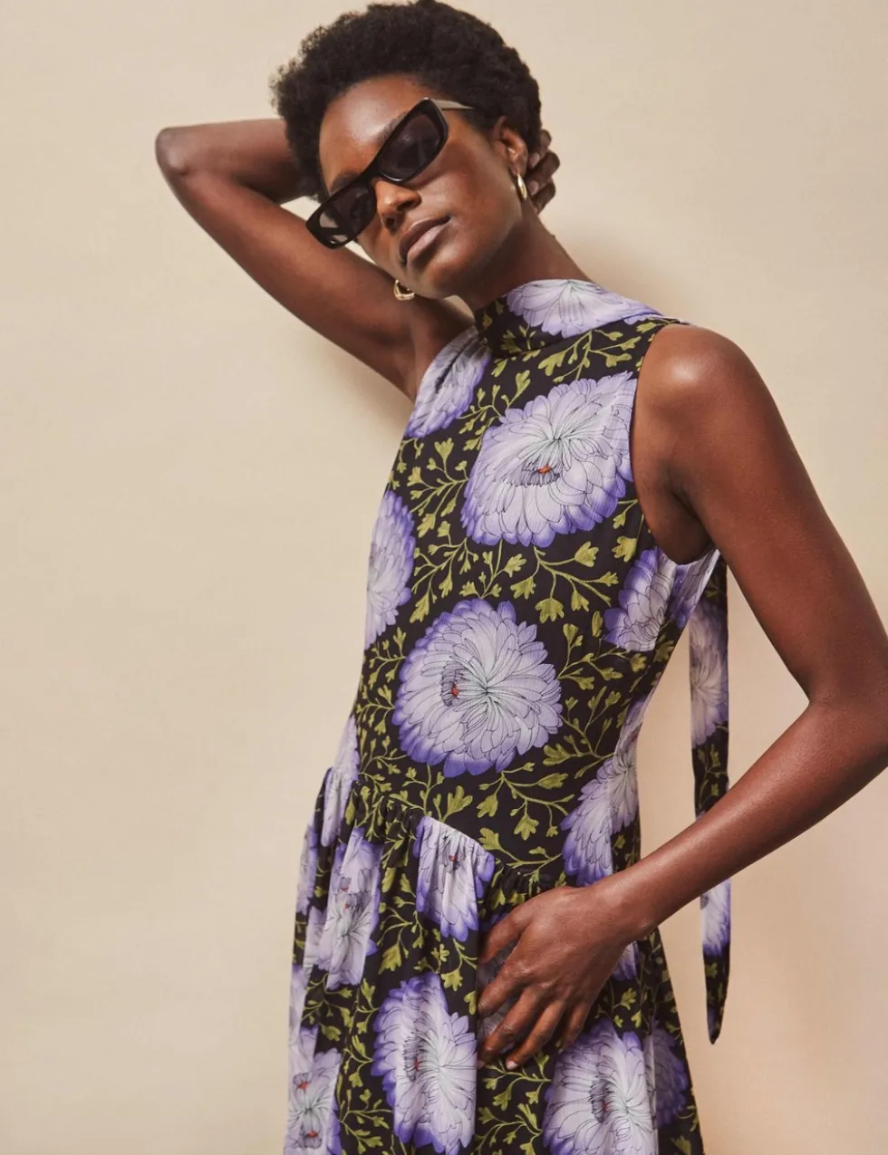 Chiffon Floral High Neck Maxi Dress