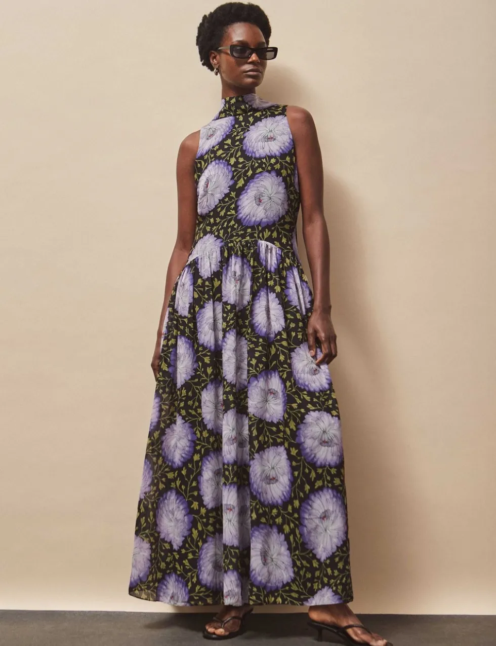 Chiffon Floral High Neck Maxi Dress
