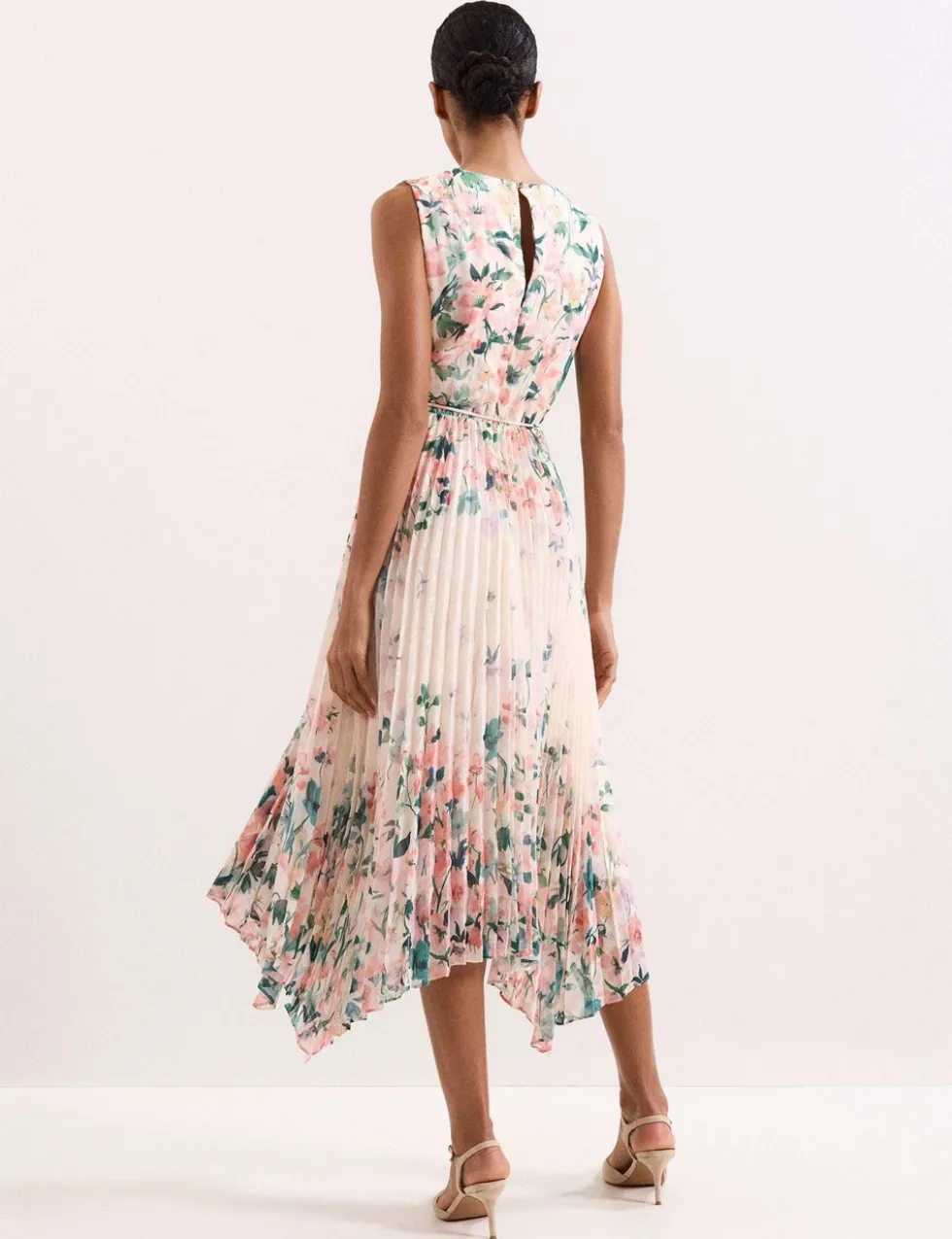 Chiffon Floral Pleated Midi Tea Dress