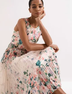 Chiffon Floral Pleated Midi Tea Dress