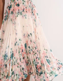 Chiffon Floral Pleated Midi Tea Dress