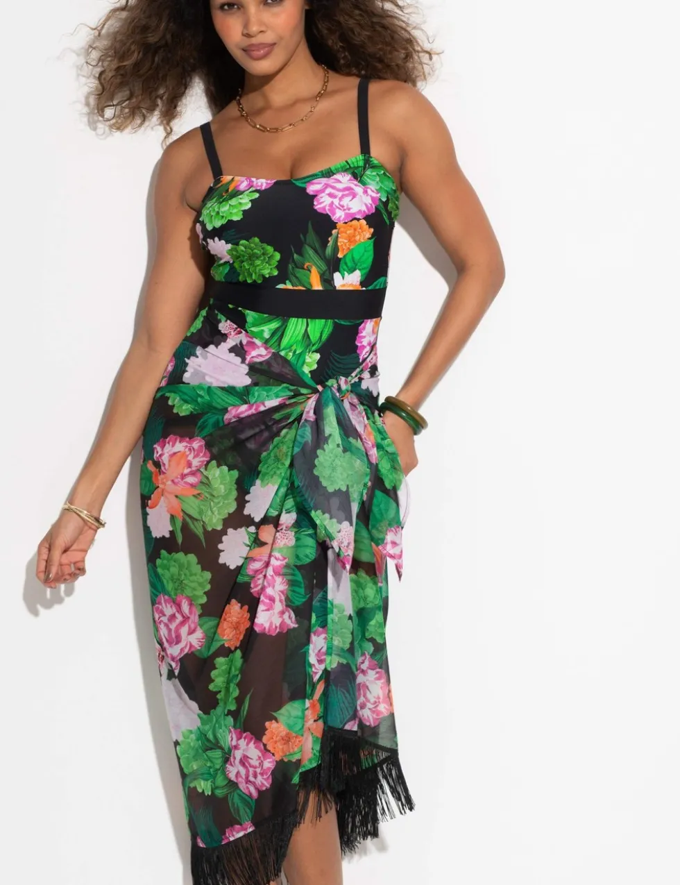 Chiffon Floral Tassel Beach Cover Up Sarong