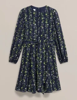 Chiffon Floral Tie Waist Shift Dress