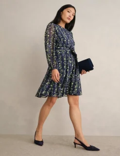 Chiffon Floral Tie Waist Shift Dress