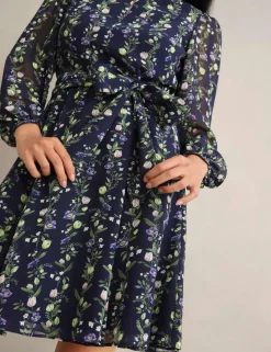 Chiffon Floral Tie Waist Shift Dress