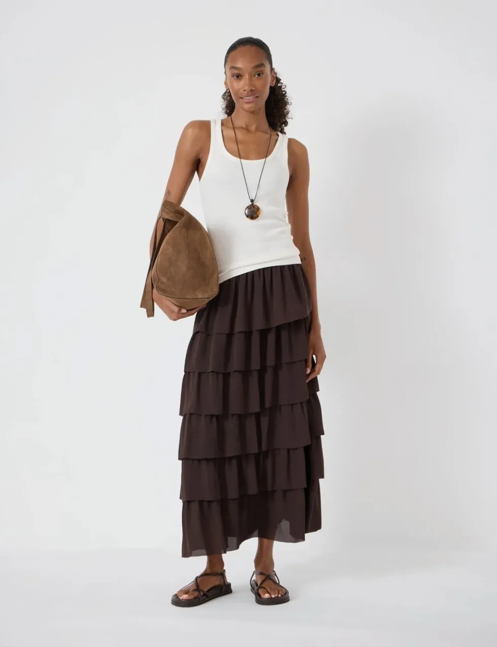 Chiffon Midi Tiered Skirt