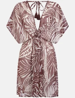 Chiffon Palm Print Beach Cover Up Kaftan