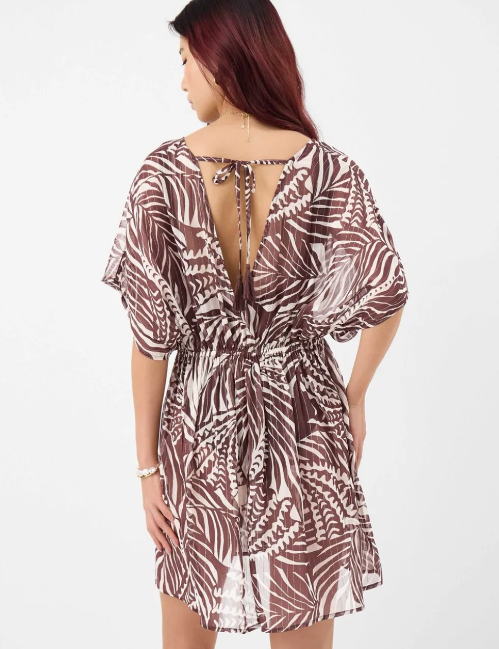 Chiffon Palm Print Beach Cover Up Kaftan