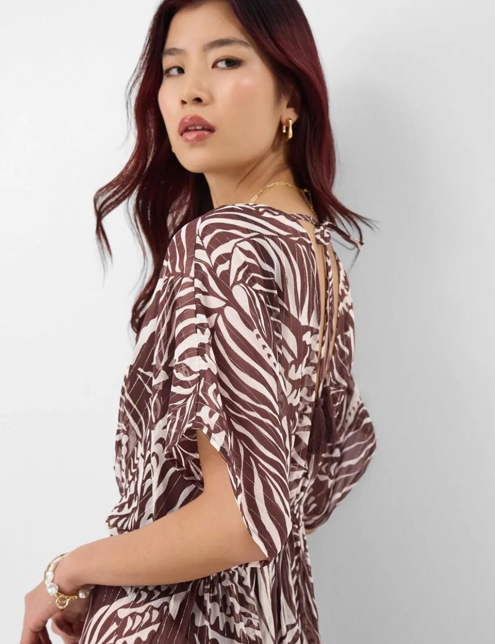 Chiffon Palm Print Beach Cover Up Kaftan