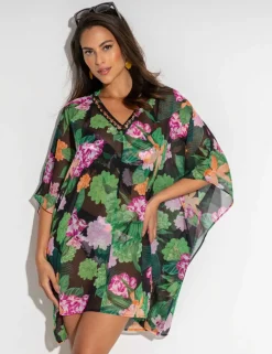 Chiffon V Neck Embellished Kaftan