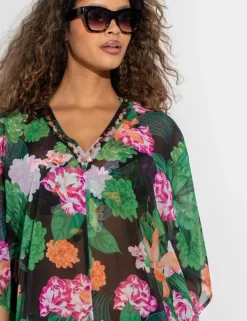 Chiffon V Neck Embellished Kaftan
