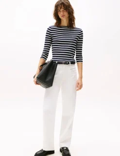 Cody Pure Cotton Striped Slash Neck Top