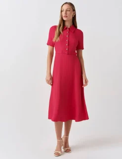 Collared Belted Midi Shirt Dress
