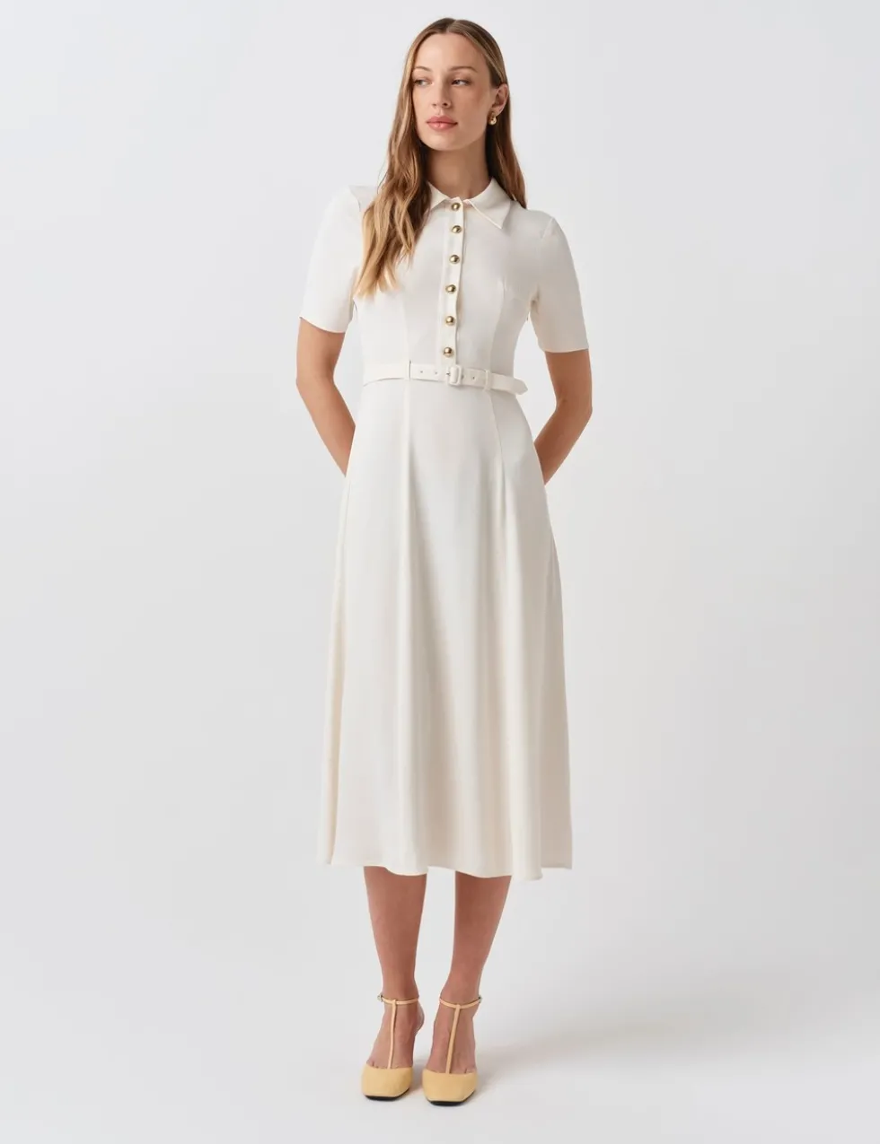 Collared Belted Midi Shirt Dress