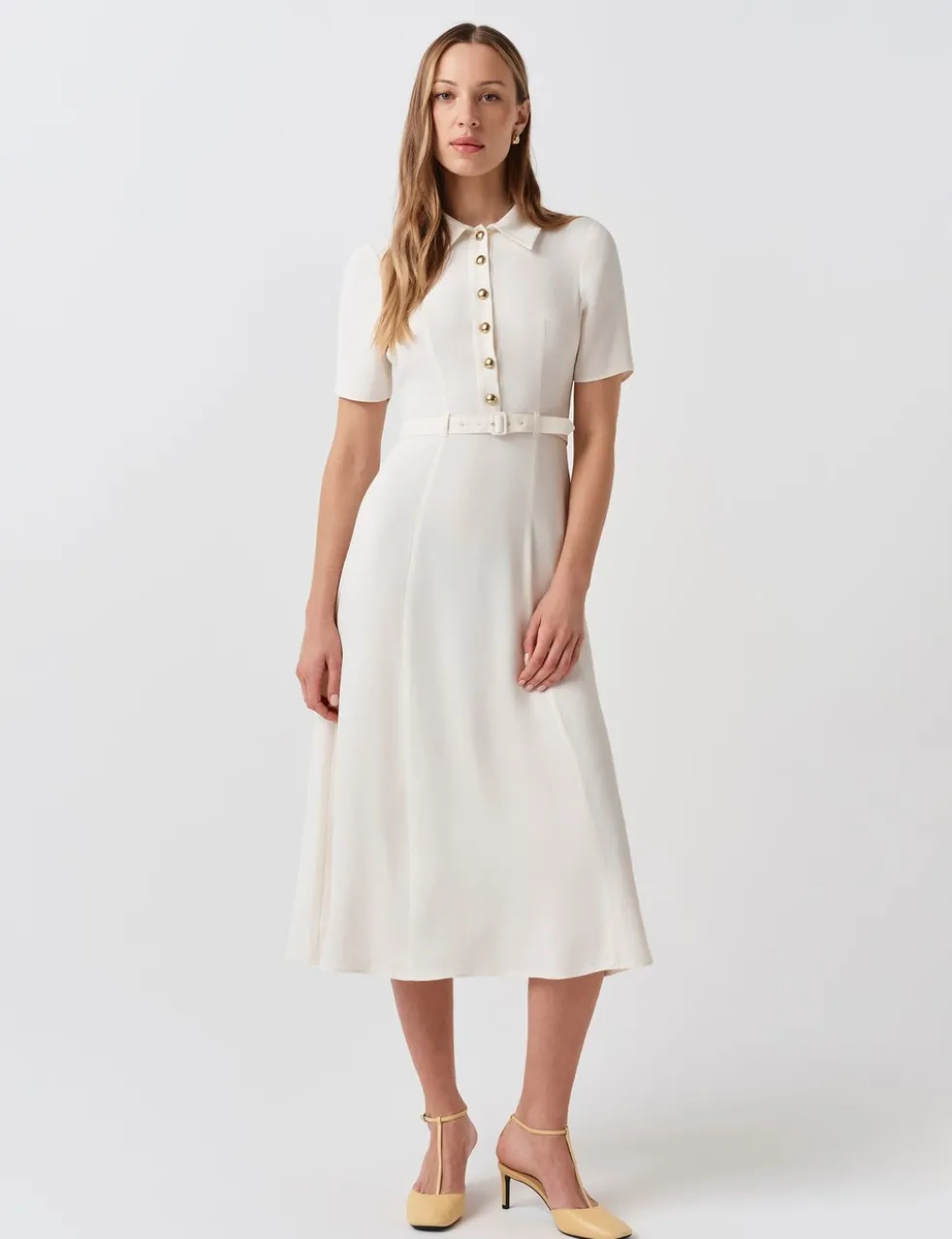 Collared Belted Midi Shirt Dress