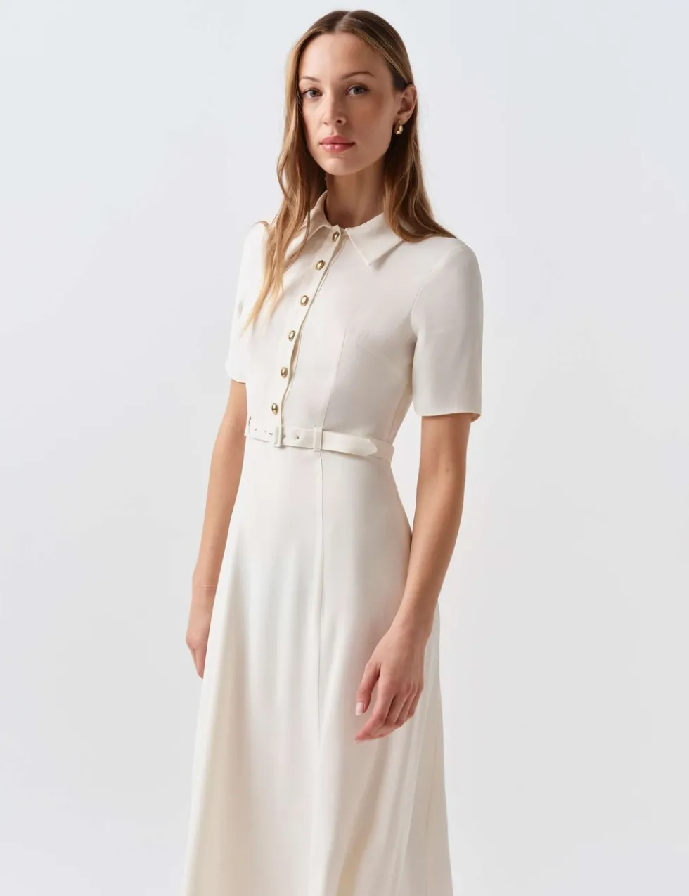 Collared Belted Midi Shirt Dress
