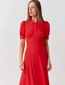 Collared Button Front Midi Tea Dress
