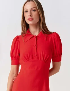 Collared Button Front Midi Tea Dress