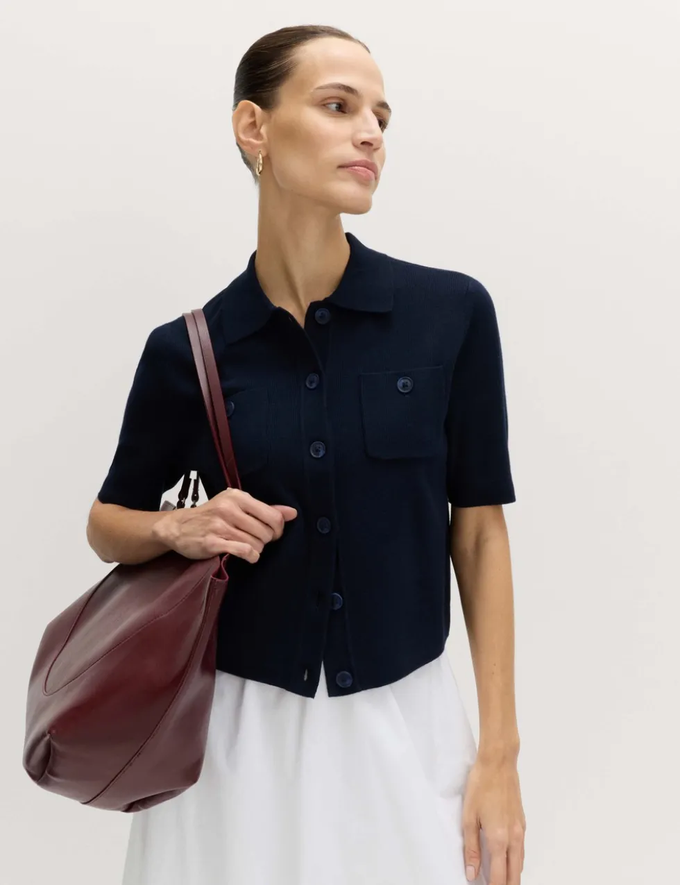 Collared Button Through Cropped Cardigan
