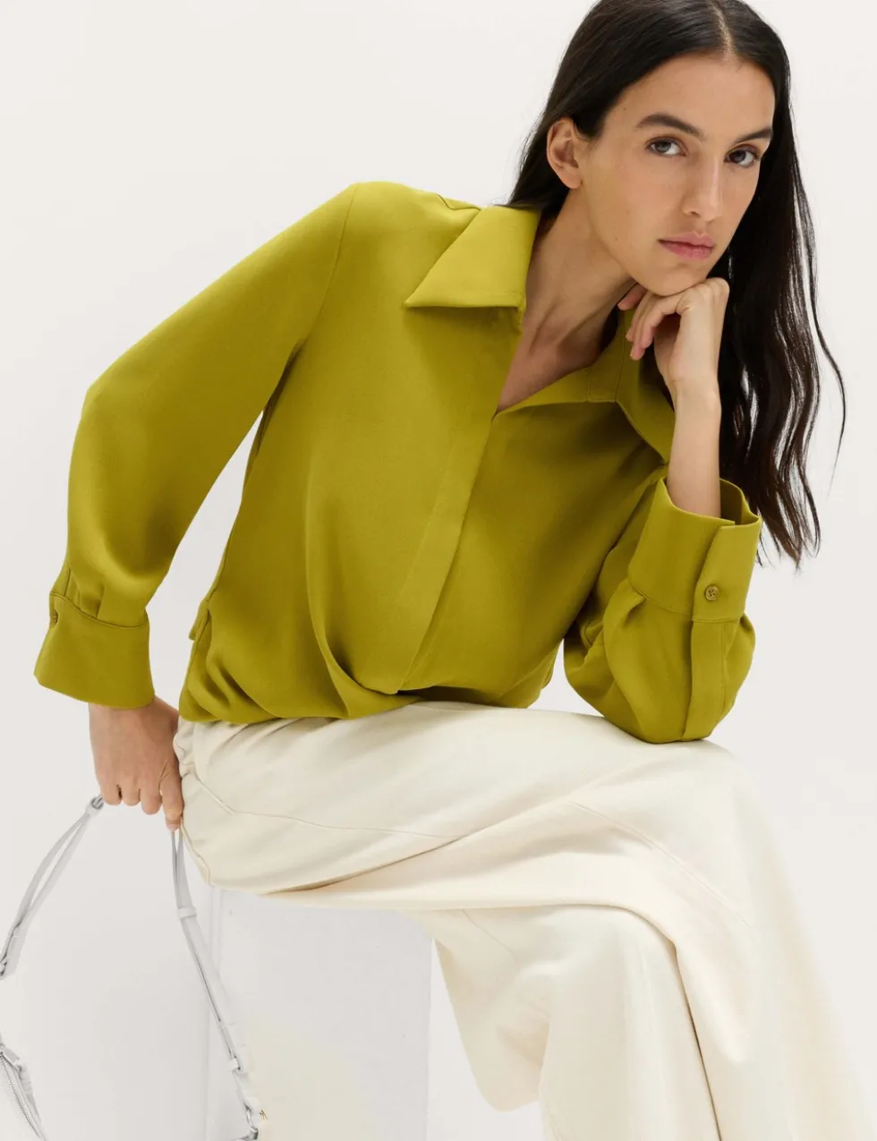 Collared Drape Wrap Shirt