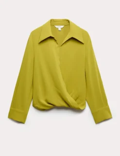 Collared Drape Wrap Shirt