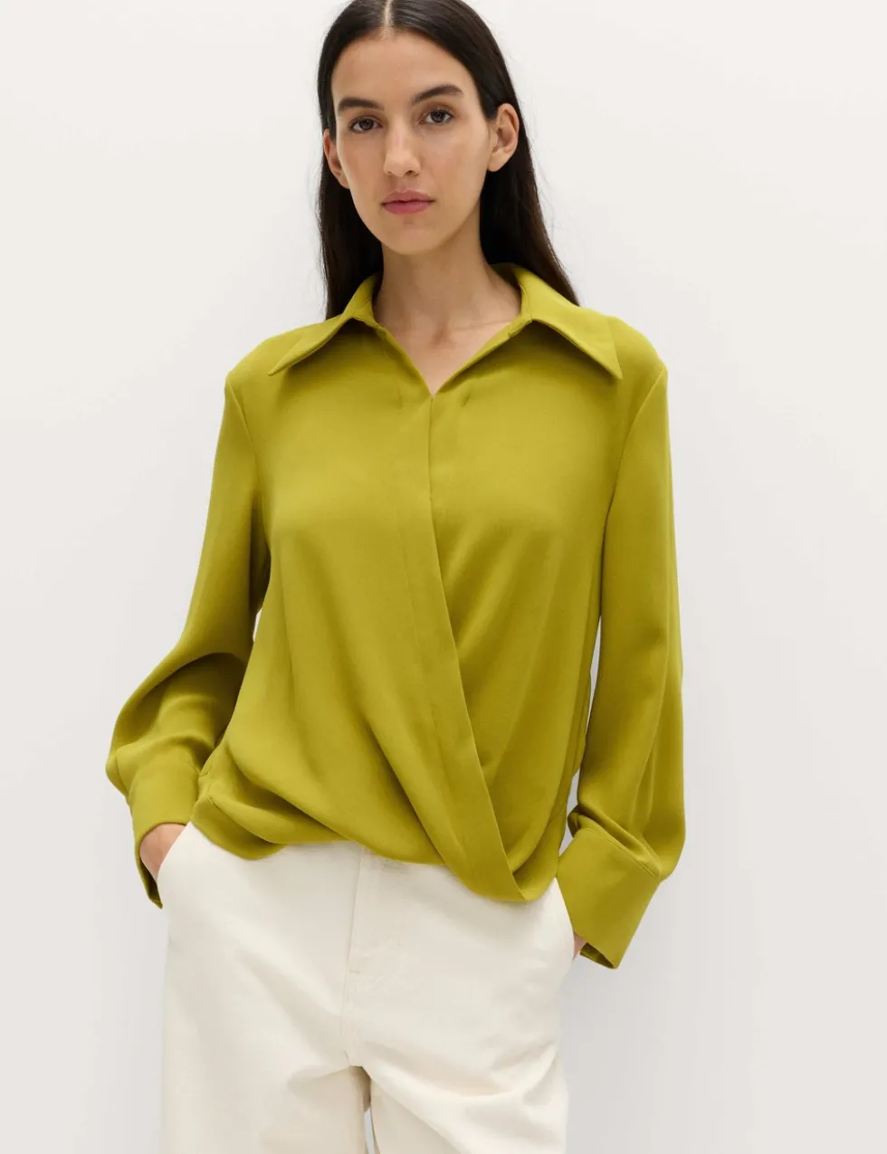 Collared Drape Wrap Shirt