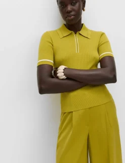 Collared Half Zip Fitted Knitted Top
