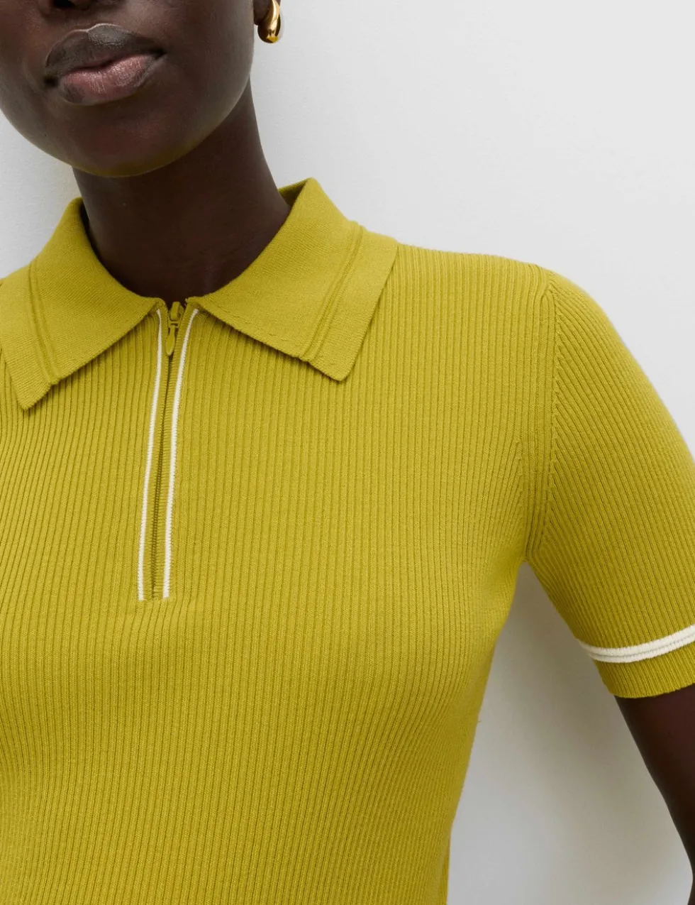 Collared Half Zip Fitted Knitted Top
