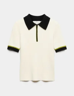 Collared Half Zip Fitted Knitted Top