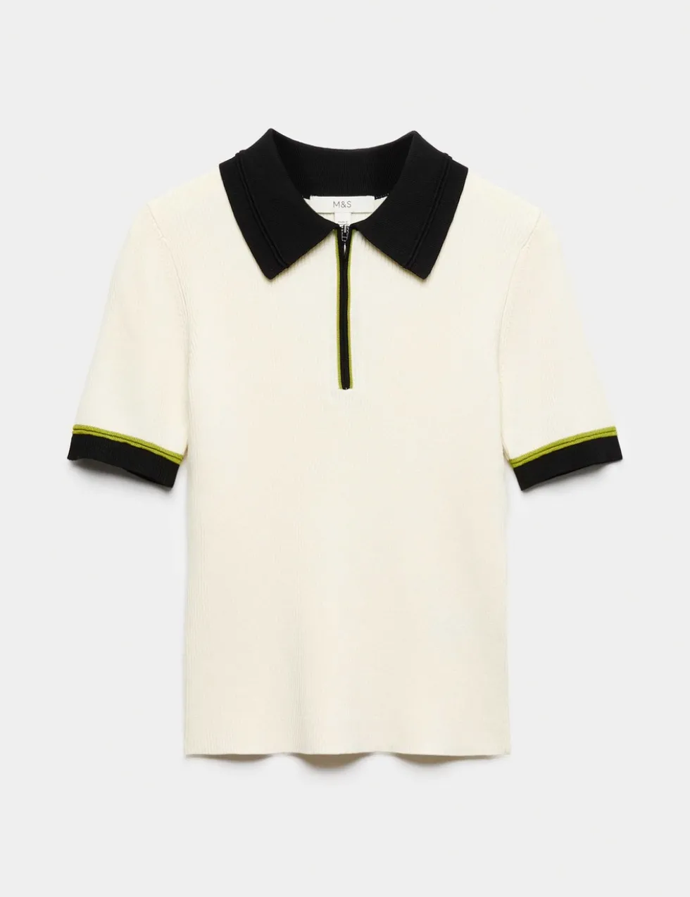 Collared Half Zip Fitted Knitted Top