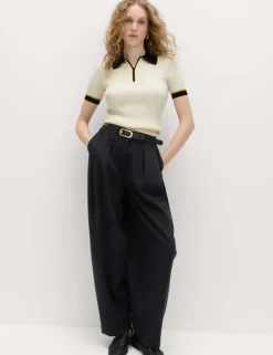 Collared Half Zip Fitted Knitted Top